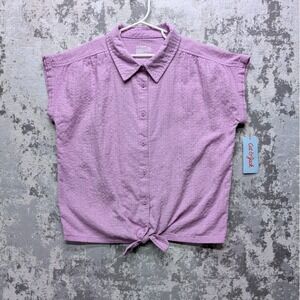 Cat Jack Girls Lavender Textured Tie Front Button Up Shirt XL 14 NWT